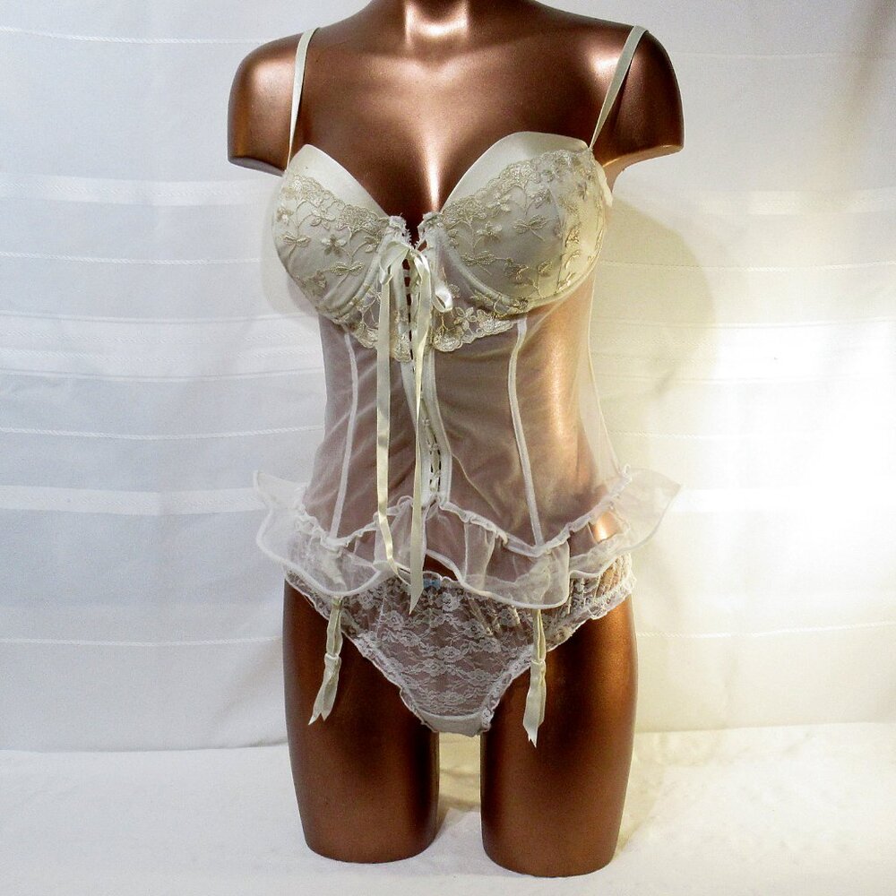 Vintage XL Sheer Nylon Garter Bustier by Enchanting